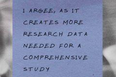 Notizzettel mit dem Titel "14. Inklusion von Personen, die illegalisierte Drogen nehmen, in der Forschung" und der Handschrift: "I ARGEE, AS IT CREATES MORE RESEARCH DATA NEEDED FOR A COMPREHENSIVE STUDY"