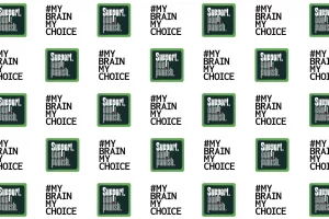 Graphik mit beiden Logos wiederholt im Raster: Support Dont Punish und My Brain My Choice
